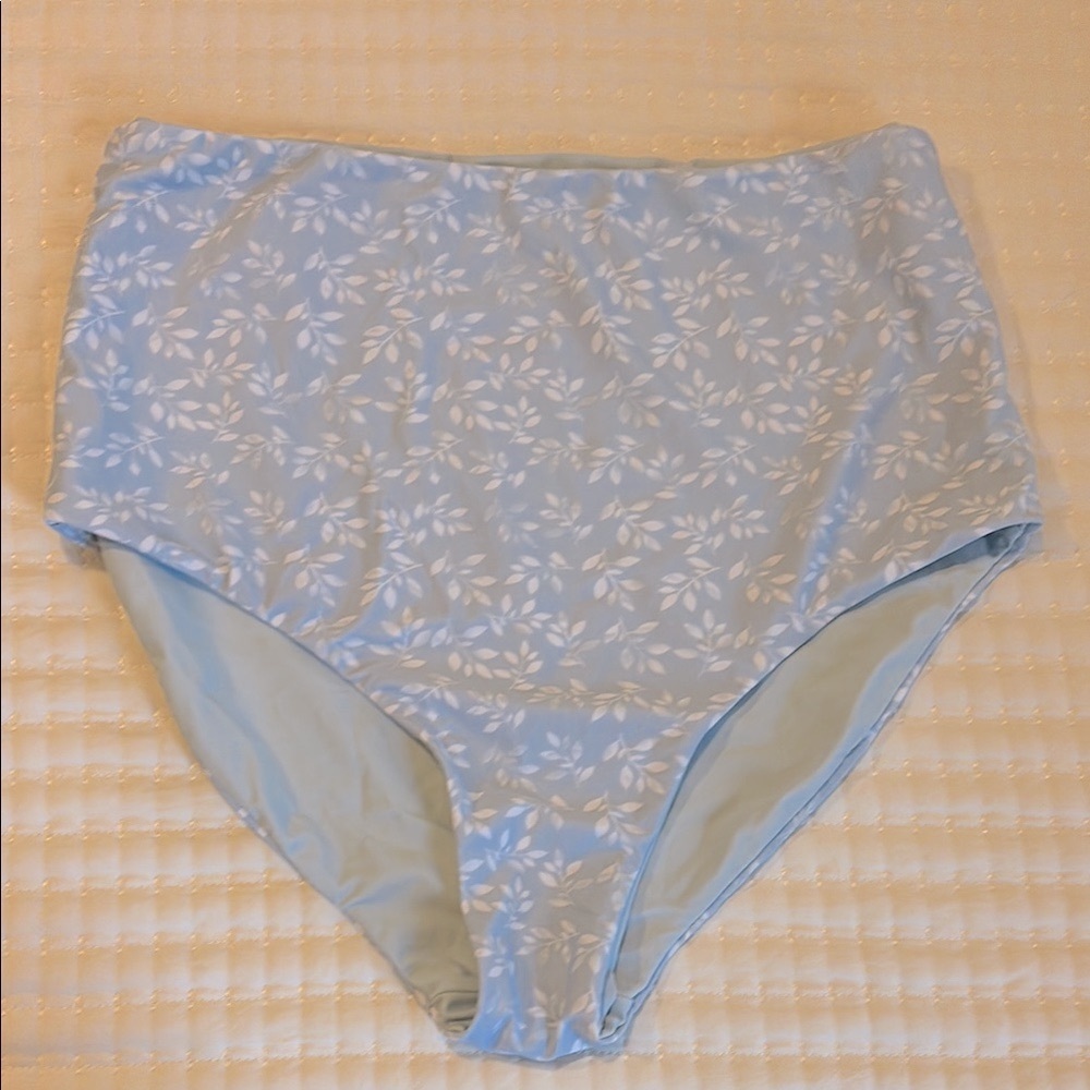 Coral Reef Swim Bali Reversible Powder Blue Leaf High-Waisted Bikini Bottom
